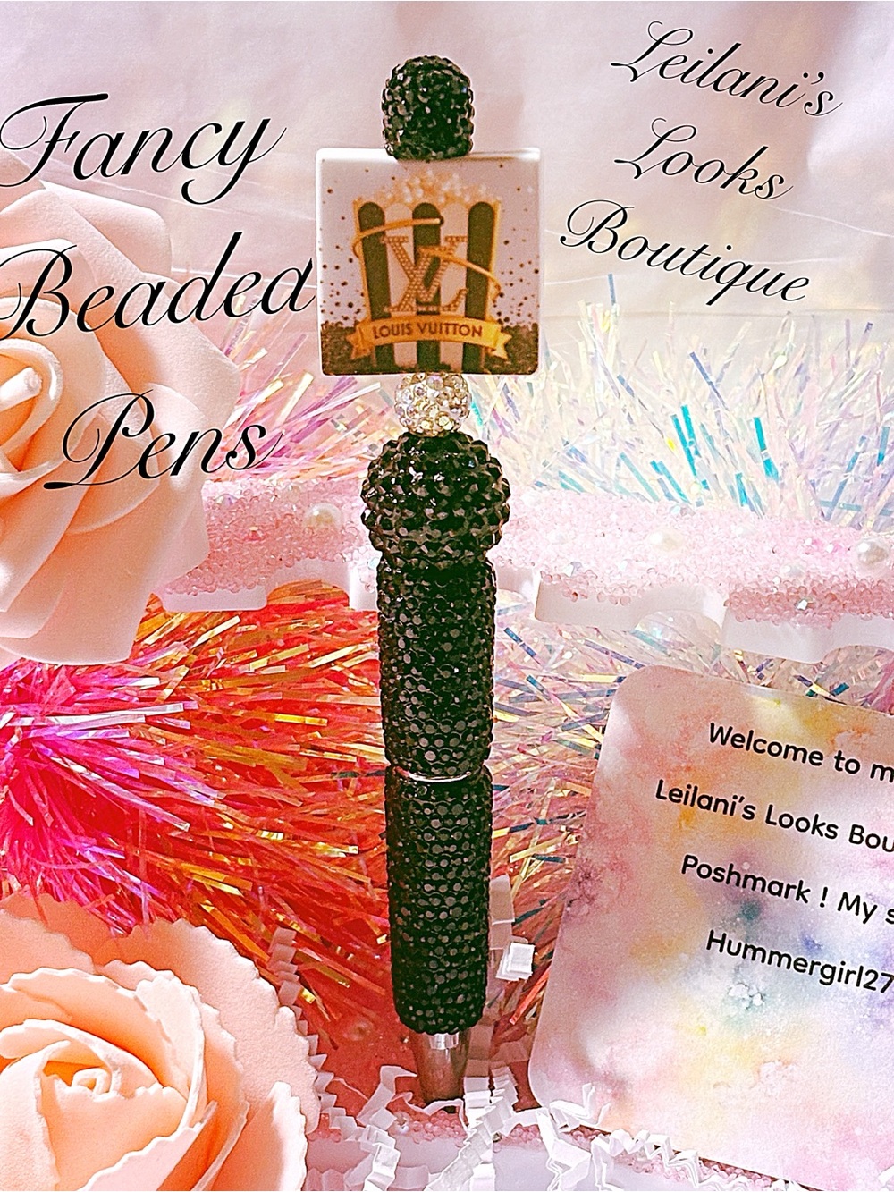 Fancy beaded Pen/gifts/black beads/movies/girly